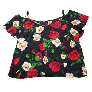 Shein Curve Off Shoulder Cropped Top Floral Black Red Size 4XL Blouse Shirt Plus